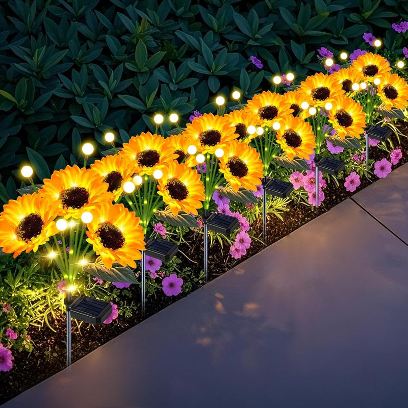 EDOF 6 Pack Sunflower with Firefly Lights,Solar Lights Outdoor Garden Decor,Solar Flowers Lights Waterproof,Sunflowers Birthday Gifts for Mom Women,Decorative Stakes Fairy Lights for Yard Patio Lawn - Image 1